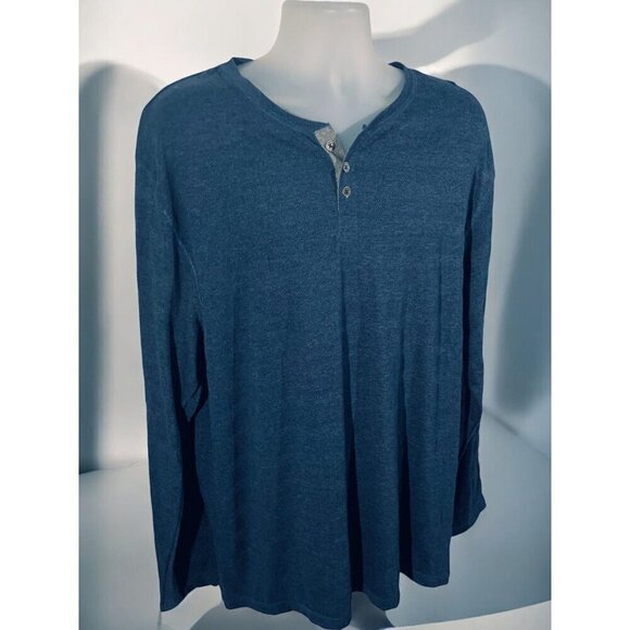 PX Clothing Harper Long Sleeve Henley 3 Button Navy Blue Heather Cotton NEW XXL - Picture 3 of 9